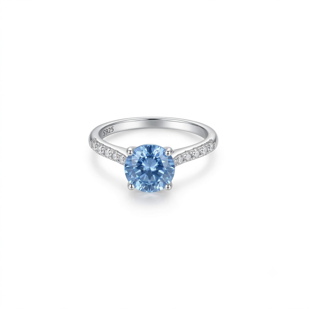 Sea Blue Cubic Zirconia Ring 925 Sterling Silver Size 6